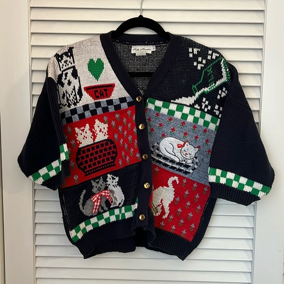 Vintage Faith Mountain “I Love Cats” Cardigan Sweater - Large - Picture 1 of 10